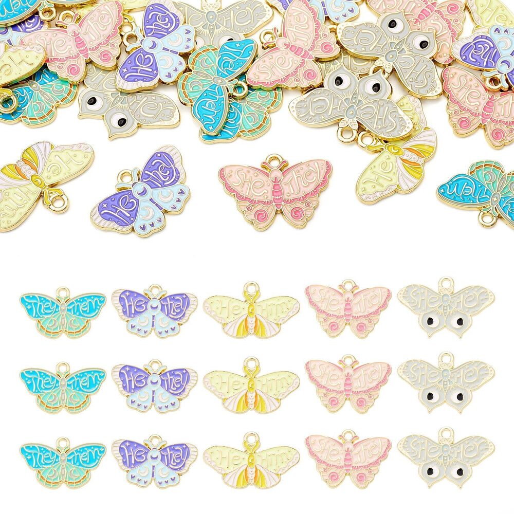 3541 25Pcs Enamel Butterfly Charms Golden Alloy Enamel Pendants Cute